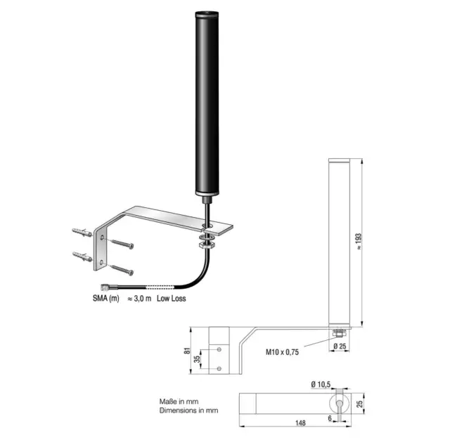 Antenne Bad Blankenburg Stationsantenne LTE GSM UMTS WLAN 3,0 m SMA 4934.02 3