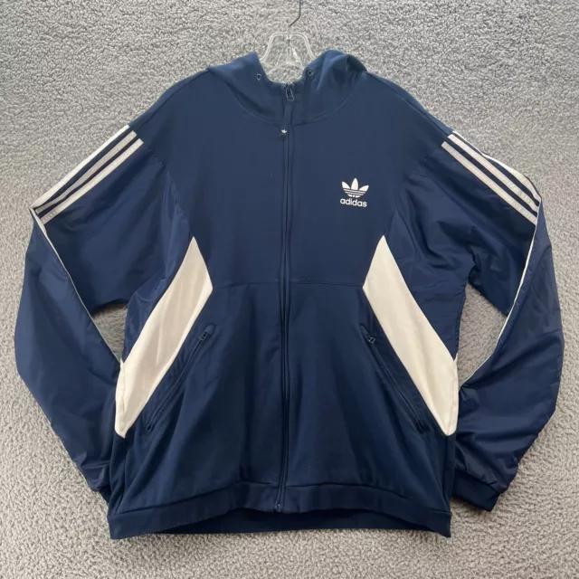 Adidas Originals Jacket Mens Extra Large Blue White Full Zip Windbreaker Hoodie