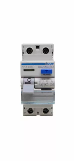 Hager CDA263U 2-Pole 63A 30mA A Class RCCB Breaker