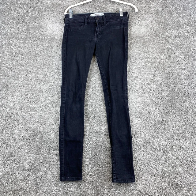 Hollister Super Skinny Denim Jeans Juniors 1S 25x29 Black Low Rise 5-Pocket