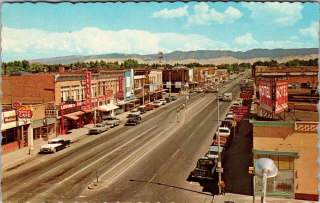 VTG Chrome Postcard Aerial View Business District, Montrose, Colorado Mountains