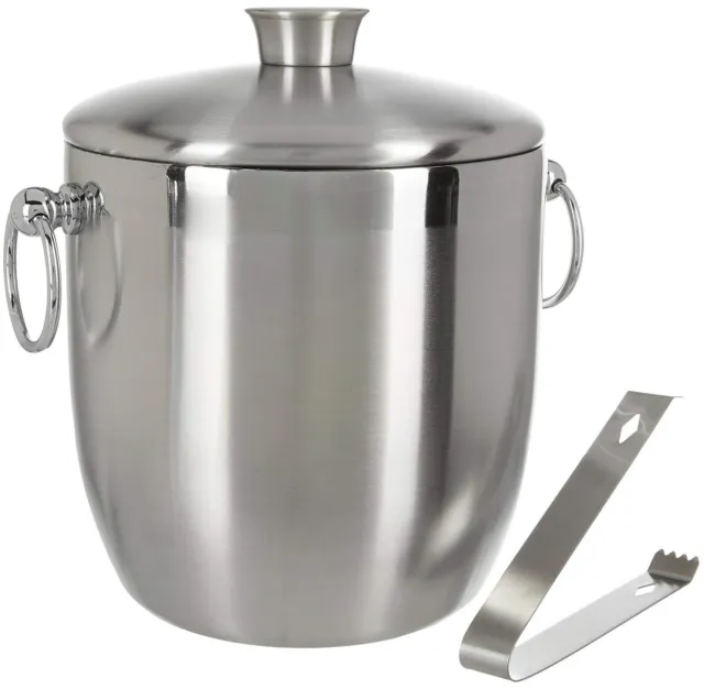OGGI 3 Qt Stainless Steel Double Wall Ice Bucket with Tong 7044 NEW