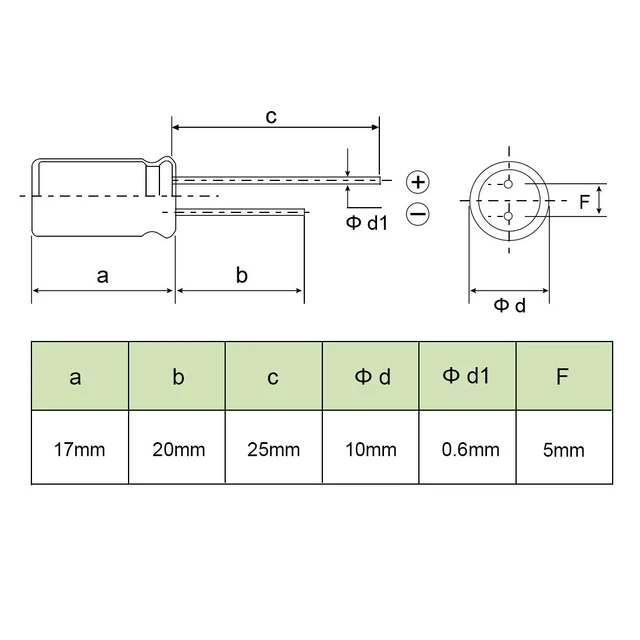 Radial Condensateur électrolytique 1000uF 25V 105°C Vie 2000H 10x17mm Noir 20pc 3