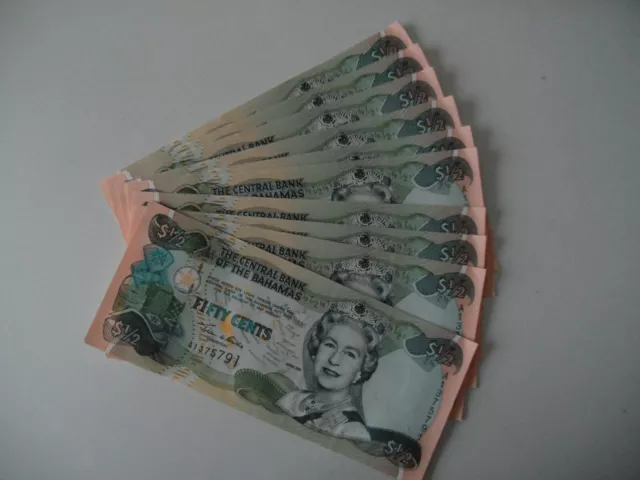 10 X Bahamas 1/2 Dollar 50 Cents 2001 QEII  P68 Banknotes all UNC