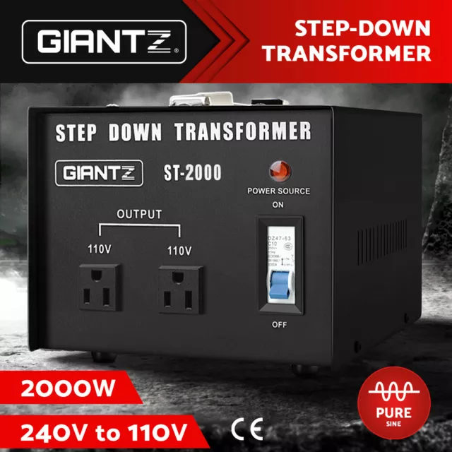 Giantz Step Down Transformer 2000W 240V TO 110V Stepdown Voltage Converter AU-US