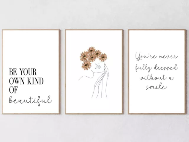 SET OF 3 A4 DRESSING ROOM PRINTS. Wall Art Poster Picture Home Decor Quote Line