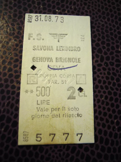 Biglietto Del Treno Cartonato Savona Letimbro Genova Brignole 1973 4-232/6