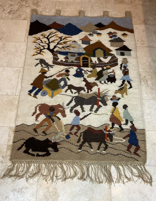 VTG Handwoven Lesotho South African Wool Tapestry Wallhanging 35"x47"