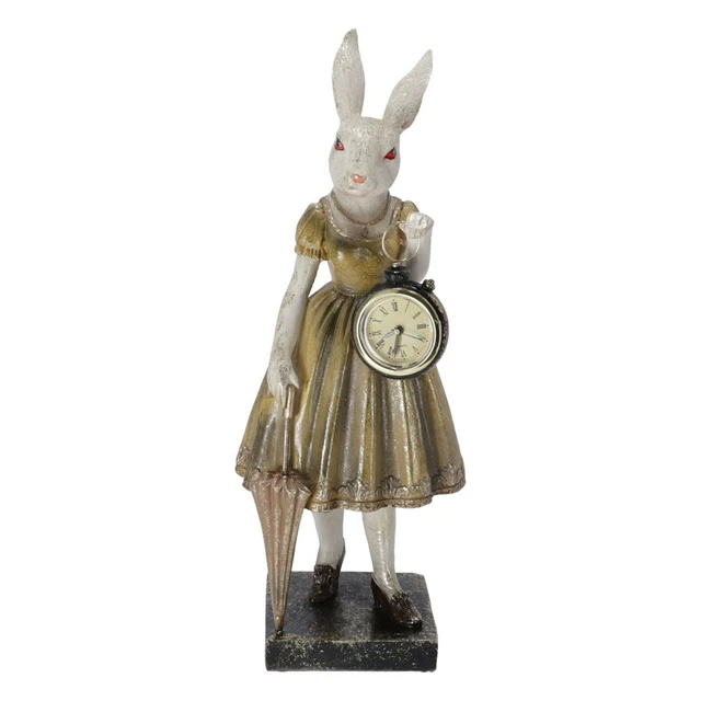 Clayre & Eef Figurine Lapin 39 cm Blanc Couleur or Polyrésine Horloge