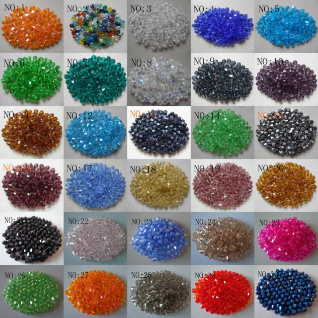 100Pcs Faceted Glass Crystal Charms Bead Spacer Bicone Finding 4mm AB 9 Colors