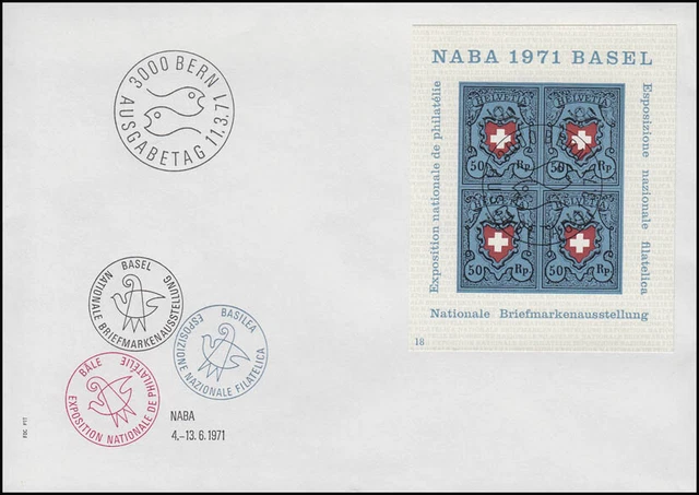 Schweiz Block Ausstellung NABA 1971, FDC ESSt Bern 11.3.1971