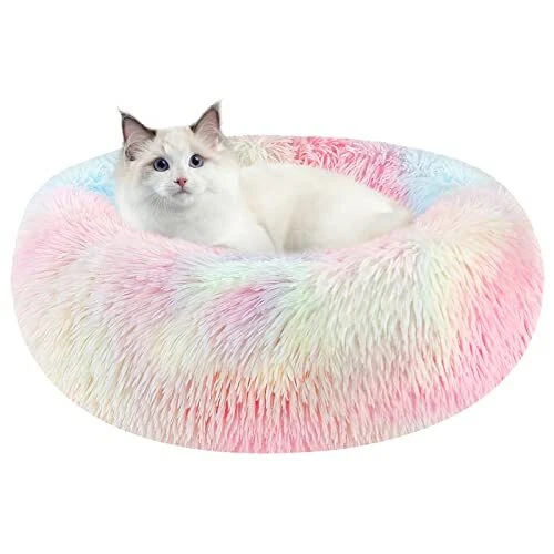 Calming Dog Cat Donut Bed, Washable Round Dog Beds for Small Dogs, Cute Fluff...