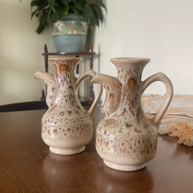 Vintage/Retro Fosters Pottery Brown Honeycomb Glazed Oil/Vinegar Jug X2 2