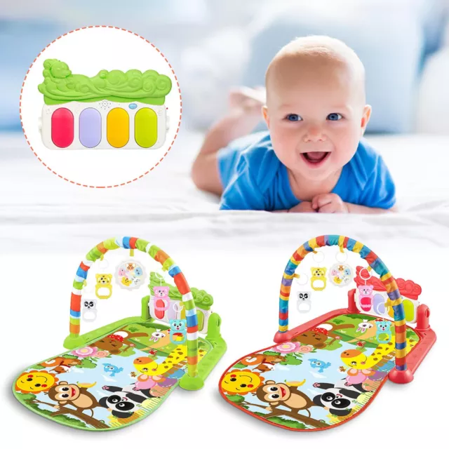 Baby Tummy Time Gym Mat Kicking And Playing Piano Maracas Infant Musical Pad Toy