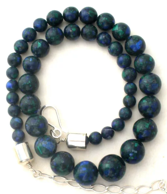 Jay King Blue Azurite & Malachite Bead Necklace 28" Sterling Silver Desert Rose