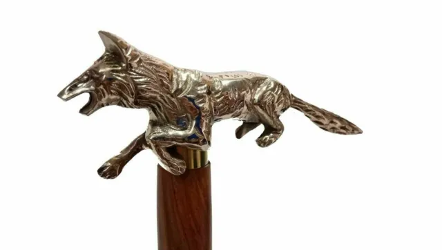 Look Wooden Walking Cane Stick Style Nautical solid brass Fox handle Victorian