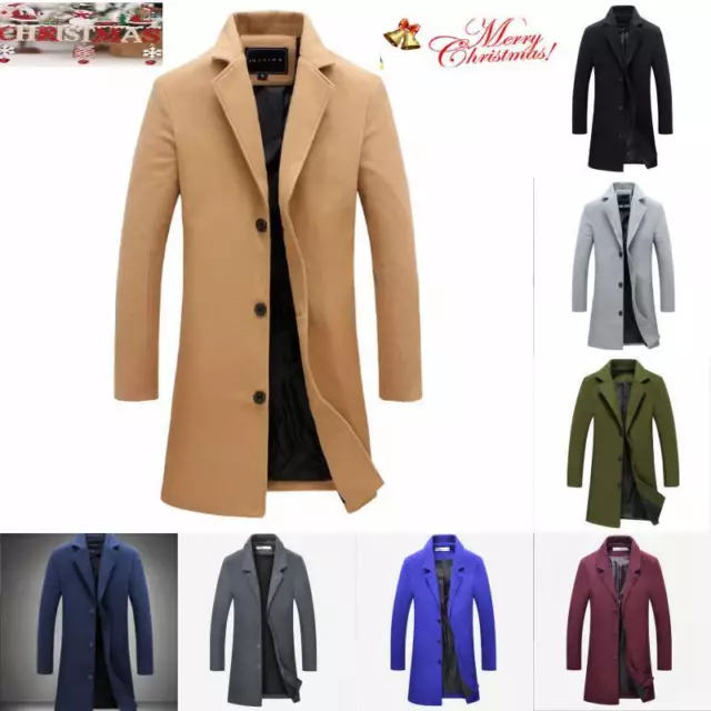 Mens Winter Warm Formal Trench Coat Long Jacket Smart Work Tops Outwear Overcoat