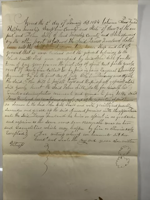 1856 Halifax Township, Dauphin County Pennsylvania Blacksmith Lease Document