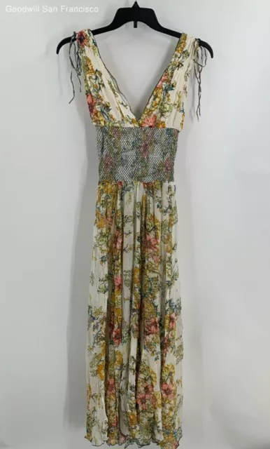 Free People Womens Multicolor Floral Wisteria Lattice Smocked Maxi Dress Size XS