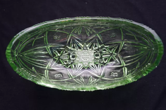 Art Deco Sowerby Green Boat Vase Serving Bowl 'Durham' Pattern - 17Cm