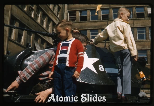 1950s kodachrome Photo slide Frankfurt Germany Military Tank Army machine gun