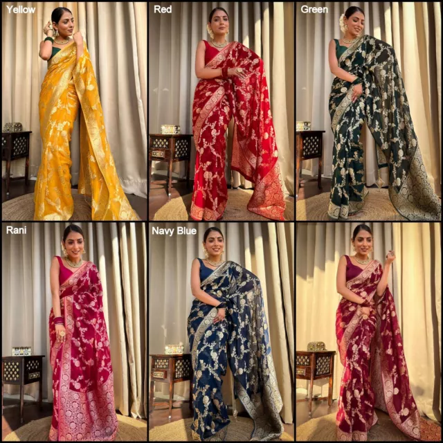 Women's Classic Fancy Bollywood Banarsi Soft Silk Saree, Party Wedding Sari KT-E