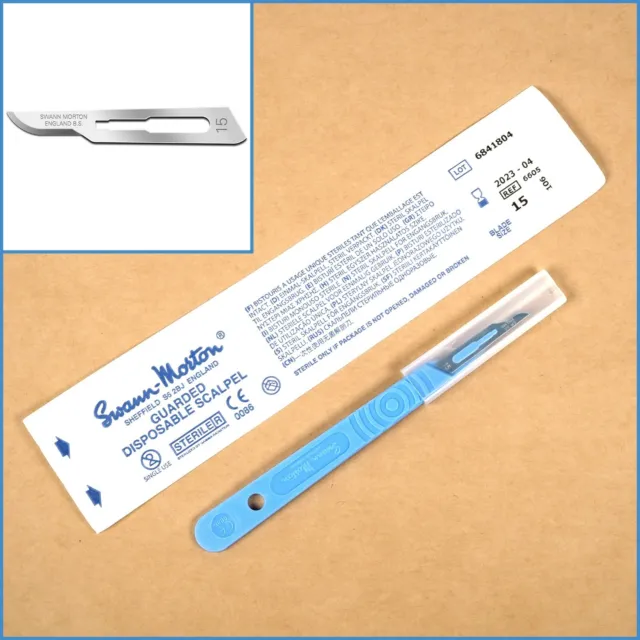 Swann Morton No. 15 Sterile Disposable Steel Scalpel Blade Handle With Guard