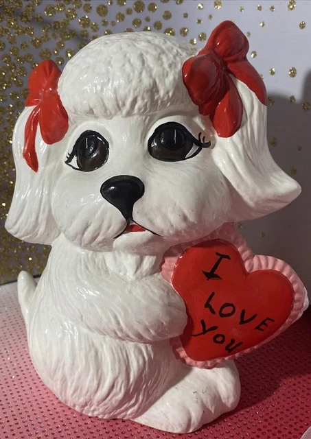 vintage valentine Shih Tzu  Maltese  Girl dog Bows figurine Statue heart love