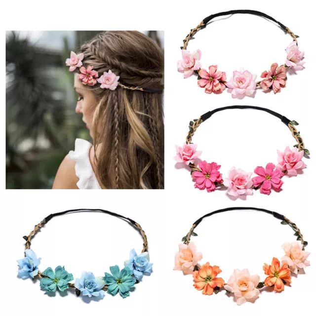 Women Flower Crown Headband Rose Garland Bridal Floral Wreath Wedding Headwear `