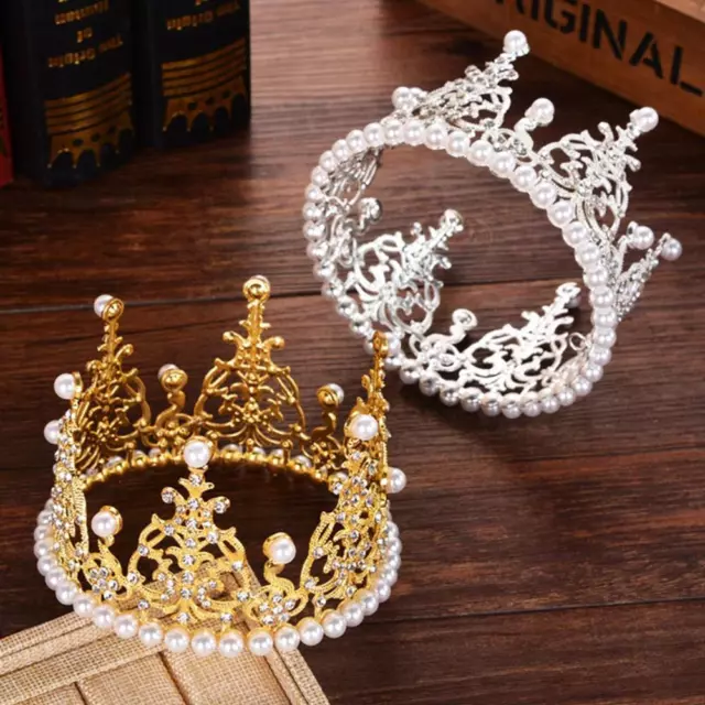 Mini Crown Tiara Cake Topper Crystal Pearl Cupcake Toppers Kids Hair Ornaments'