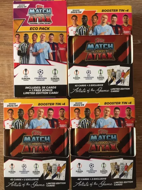 Topps Match Attax 2023/24 - 3 lattine booster e 1 confezione ecologica nuovo pacchetto posta gratuita