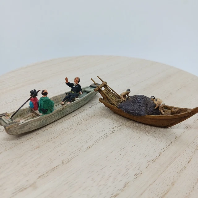 VINTAGE JAPANESE METAL Boats with Figurines 1 Fishing Boat & 1 Pleasure