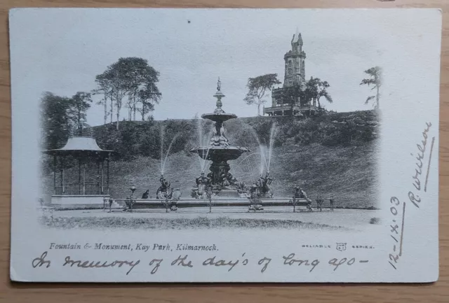 1903 Ayrshire Postcard: Kay Park Fountain & Monument Kilmarnock. Reliable Series