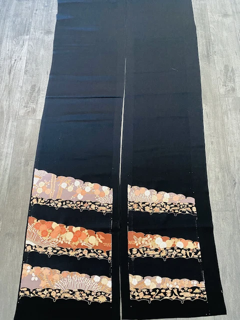 Empress #B 13.5x66 LONG Tomesode Black Silk Japanese Kimono Fabric ToD48 2