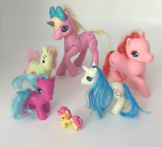 Lot of Ponies Six Mixed Various Sizes & Brands Horse Toys Set Of 6 Used