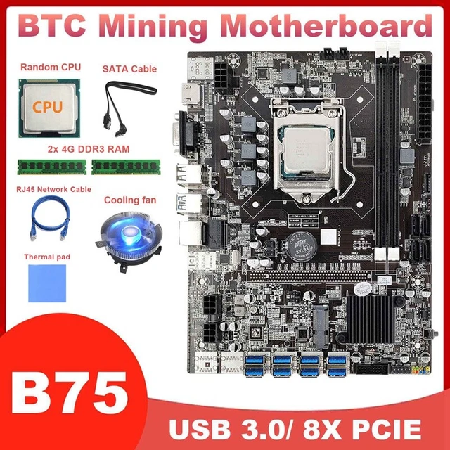 B75 8USB3.0 GPU Motherboard+CPU+2X4G DDR3 RAM+Fan+Thermal Pad+RJ45 ...