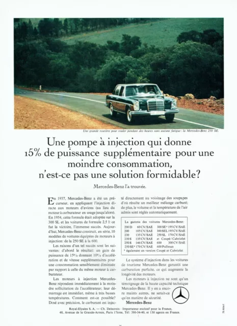 Publicité Advertising 0122  1967   Mercedes-Benz  250 SE  pompe injection