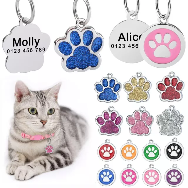 Personalized Dog Tags Custom Engraved Cat Dogs Pet ID Name Tags Collar Bling Paw