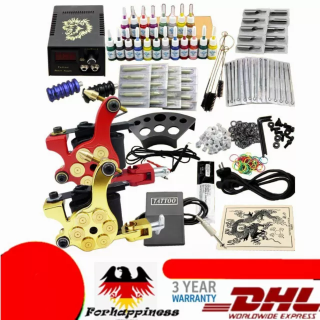 Set completo tatuaggio principianti 2x macchina tatuaggi con 50x aghi 20 colori inchiostro