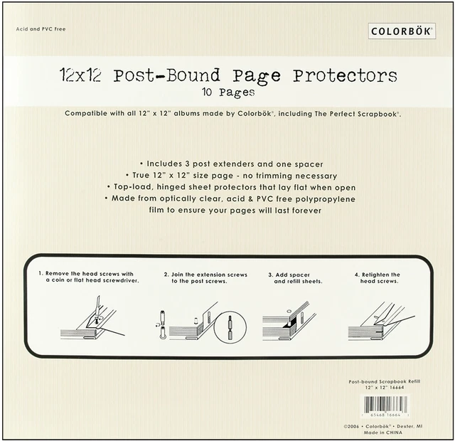 Protectores de página de carga superior Colorbok 12""X12"" 10/paquete con 3 extensores de poste y espaciador