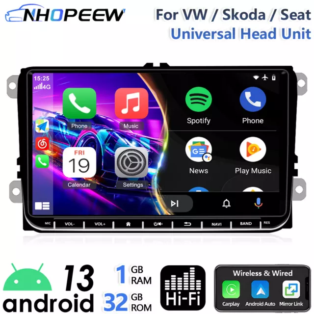 9" CarPlay Android13 Stereo For VW Golf Passat Polo GPS BT RDS Sat Nav Car Radio