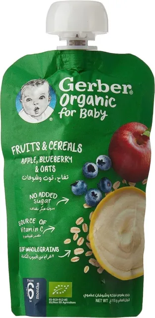 GERBER Organic For Baby Fruits & Cereals – Apple, Blueberry & Oats 110g