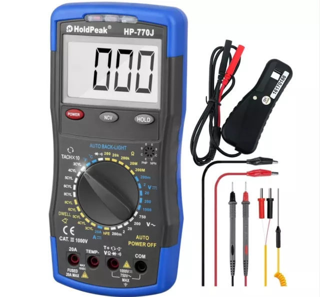 Digital Automotive Multimeter DC/AC Voltmeter DWELL Tach RMP hFe Ohmmeter Tester