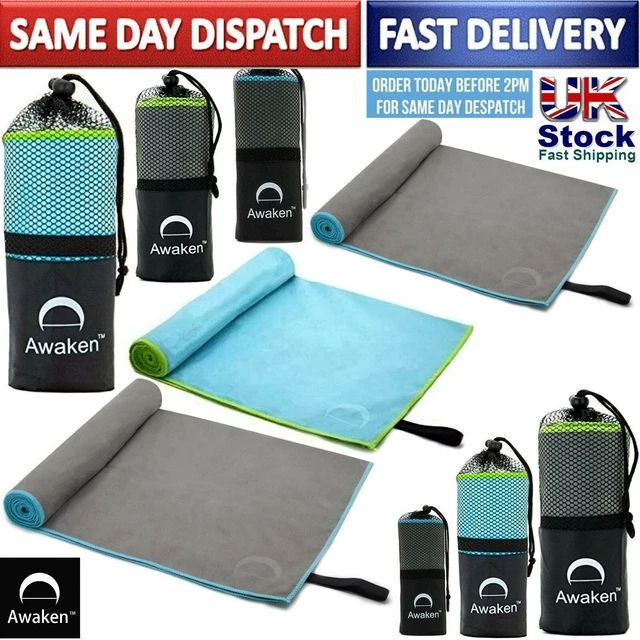 Awaken New Absorbent Microfibre Travel Towel Blue with storage bag small medium