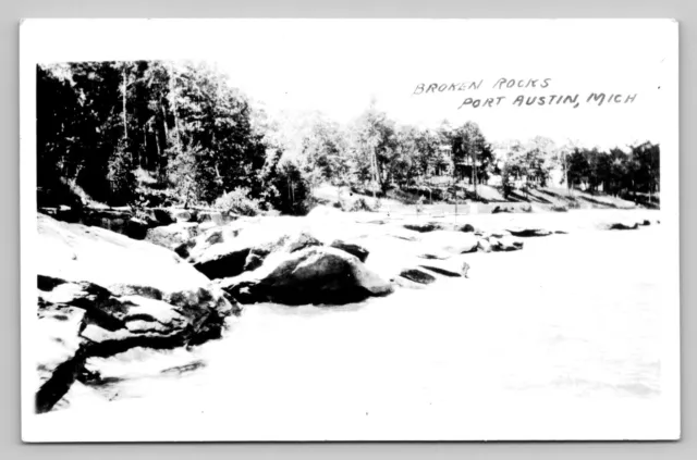 Postcard Michigan Port Austin Broken Rocks RPPC Overexposed Unposted B159