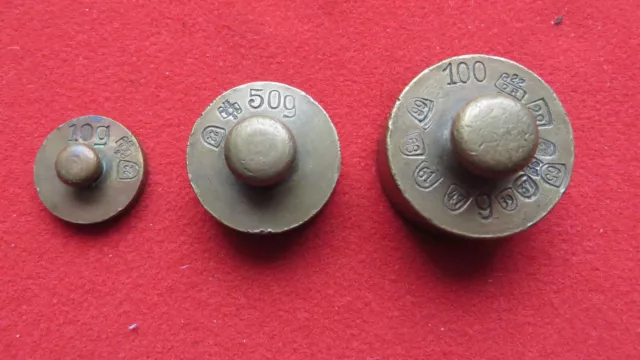 3 Stück alte Gewichte Messinggewichte Apothekergewichte Waage