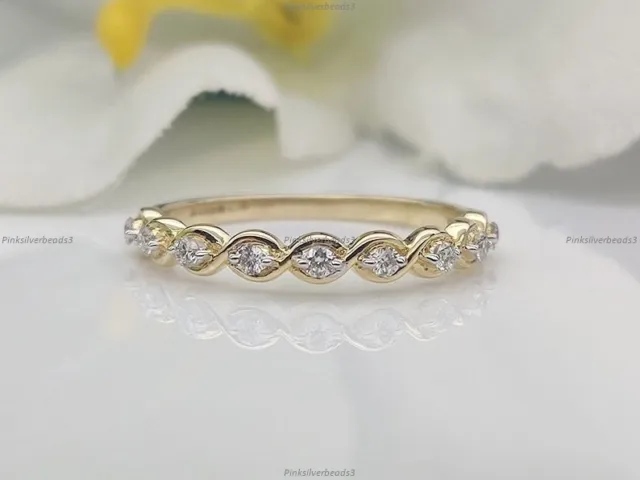 Wedding Eternity Fine Anniversary Ring 14k Yellow Gold Natural Diamond
