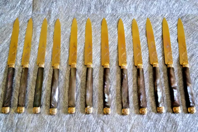 12 couteau à fruit argent vermeil nacre puiforcat et ch. marseille