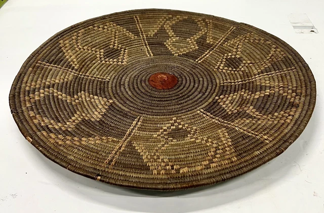 Antique Hand Made Basket - 19.5"D - Good Cond