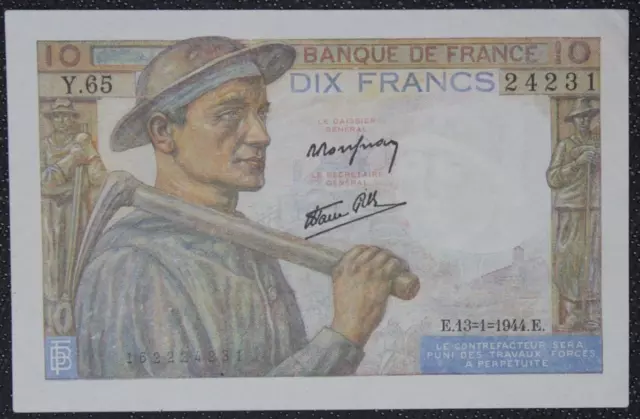 France - Francia - Billet de 10 Francs Mineur du 13/1/1944 TTB+ / VF+